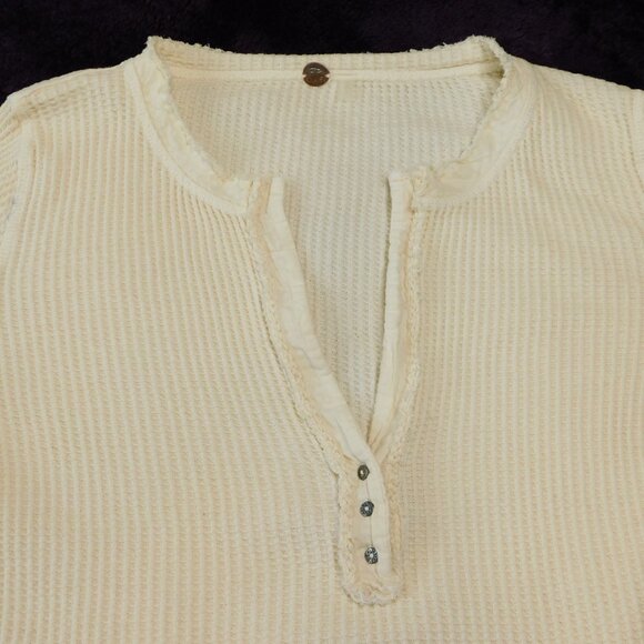 Free People One Colt Long Sleeve Henley | Waffle Thermal | Cream | VGUC | Large - Picture 2 of 8